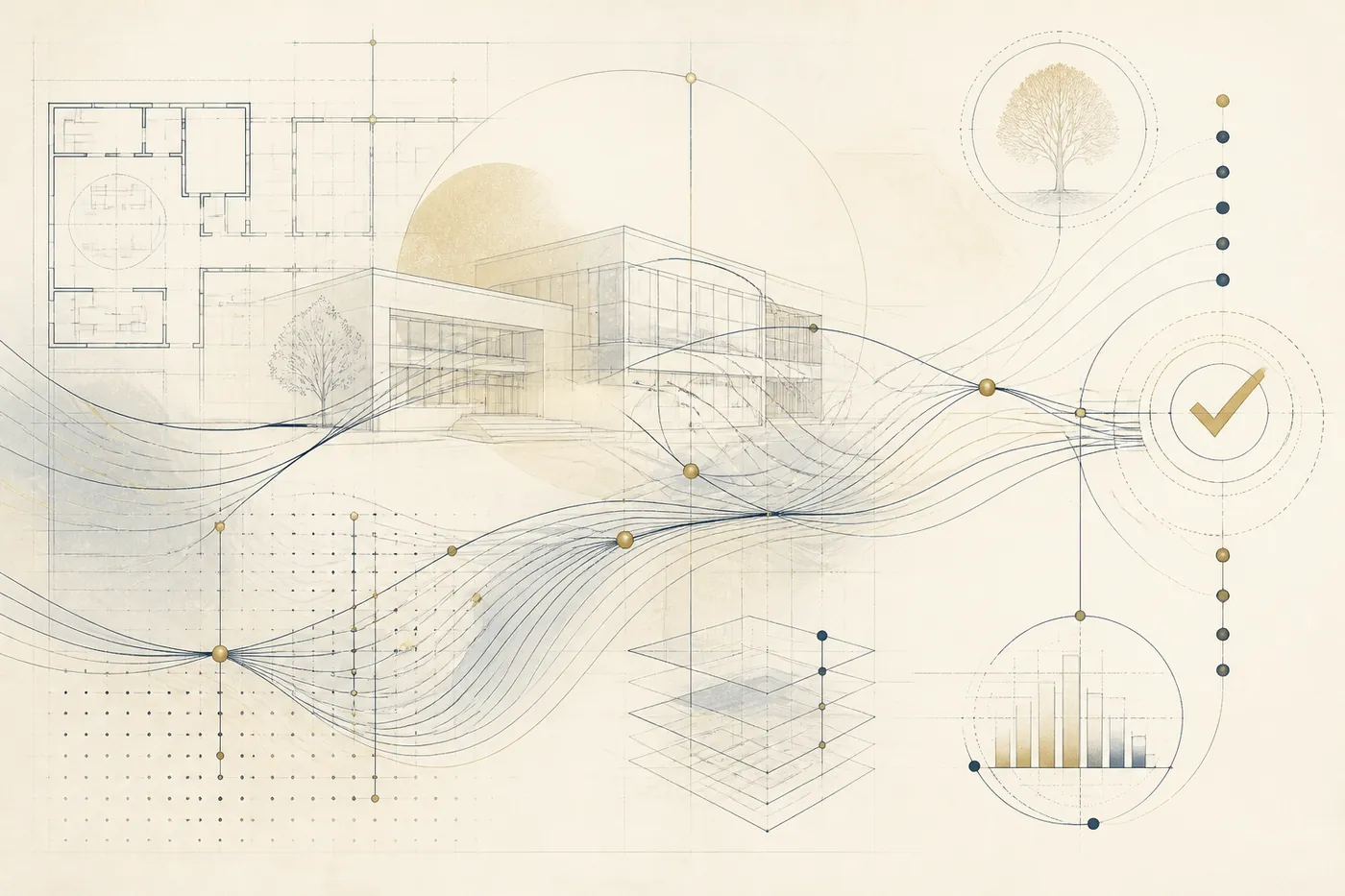 Editorial illustration of responsible data pathways, school governance, and human approval